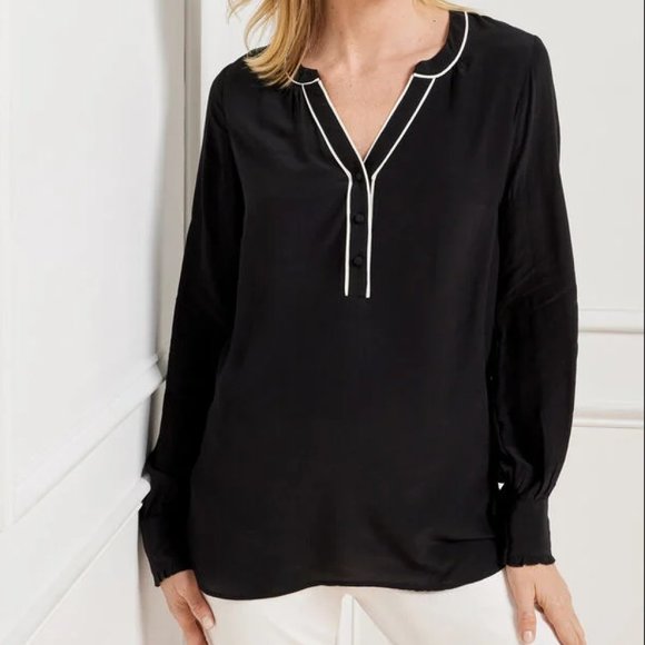 Talbots Tops - Talbots - black Piped Placket Top - size 1X - NWT